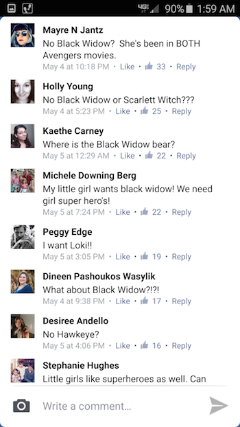 Screenshot of Facebook comments about Build-a-Bear