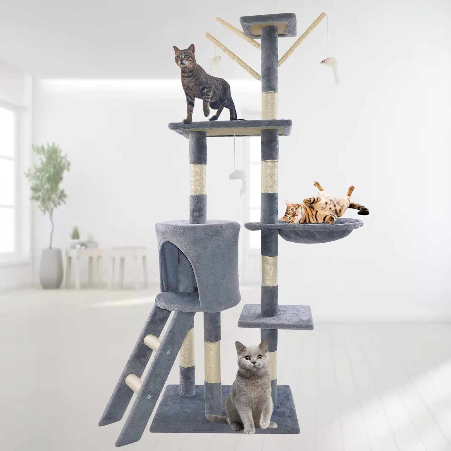 Multi-Level Cat Tree Tower with Scratching Posts & Toys