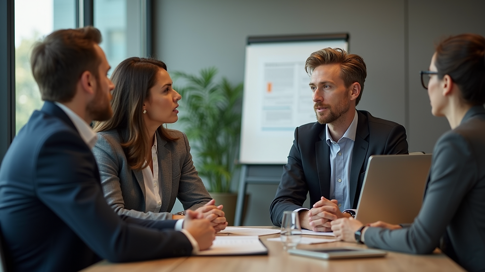 Eye-level view of a coach and a leader engaged in a discussion
