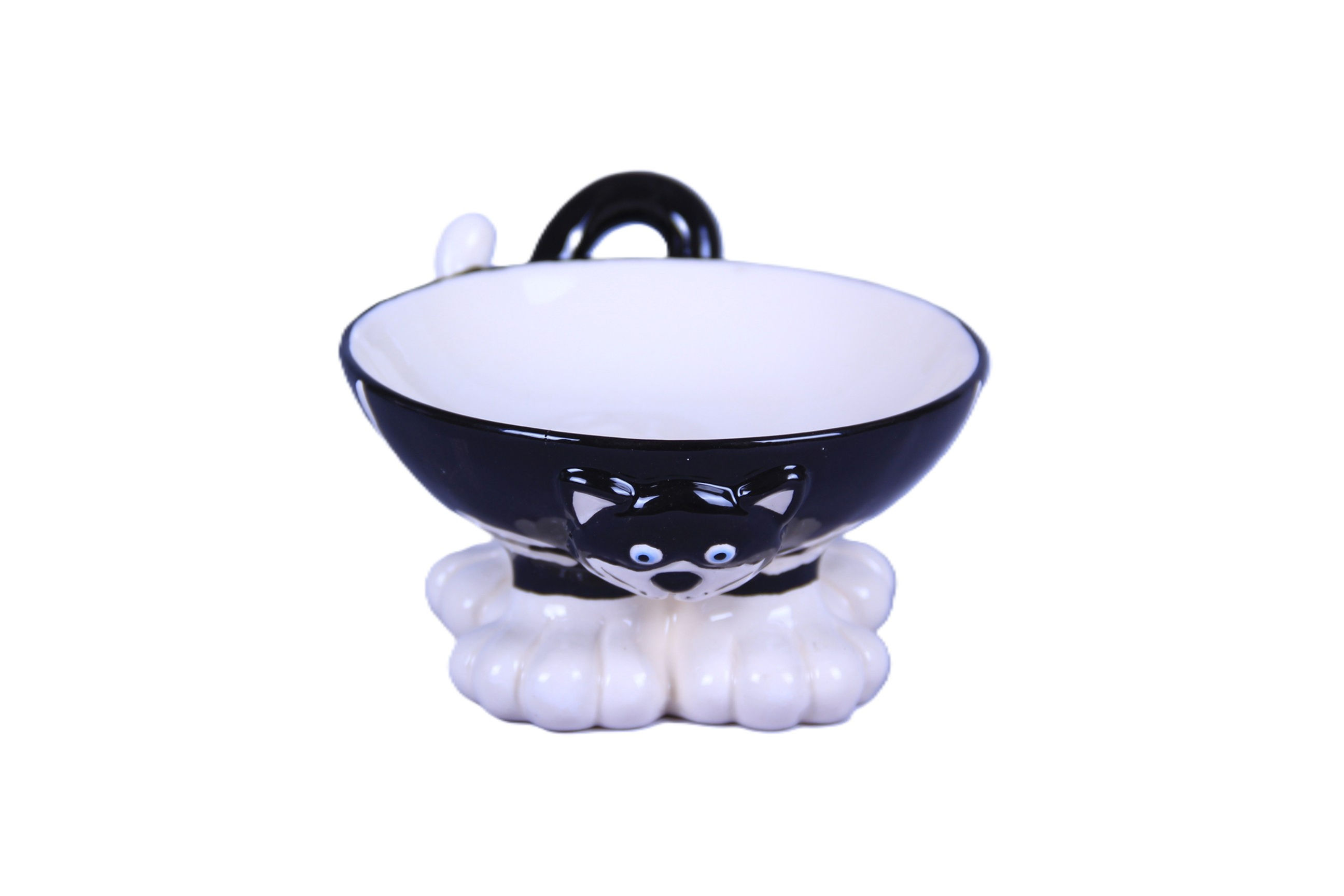 BLACK AND WHITE CAT FACE PET BOWL
