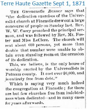 Terre Haute Gazette Sept 1 1871 church