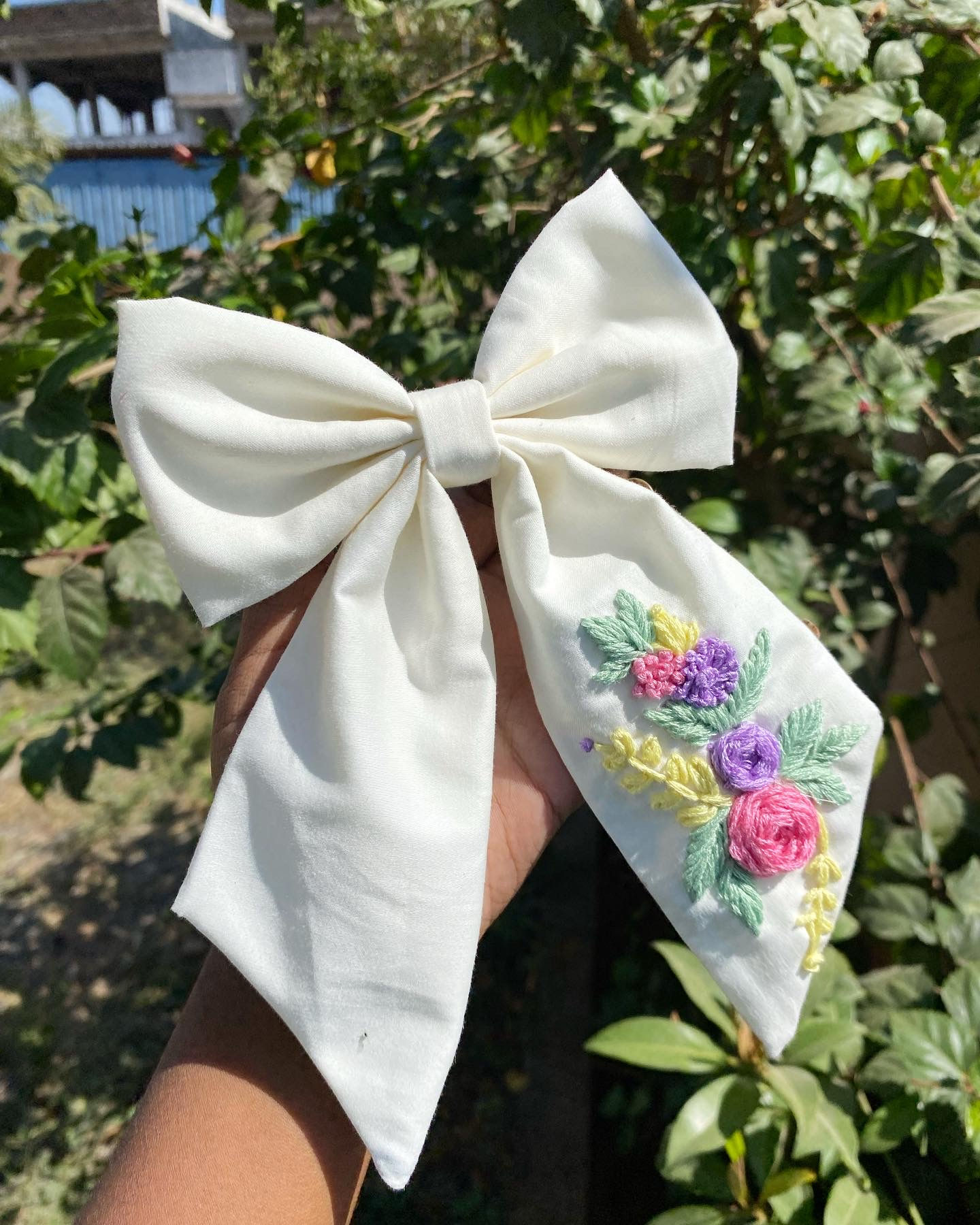 Embroidery Pigtail Bow