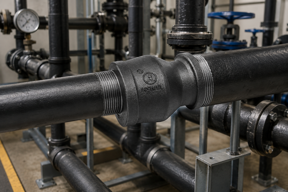 Industrial pipework and fittings close-up