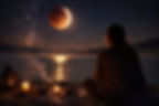 Total lunar eclipse above ocean horizon during night sky for lunar eclipse ritual