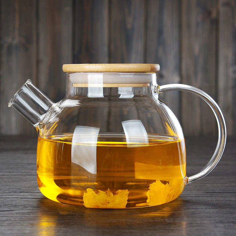 Minijatura: Transparent Heat-resistant Glass Teapot with Bamboo Lid 