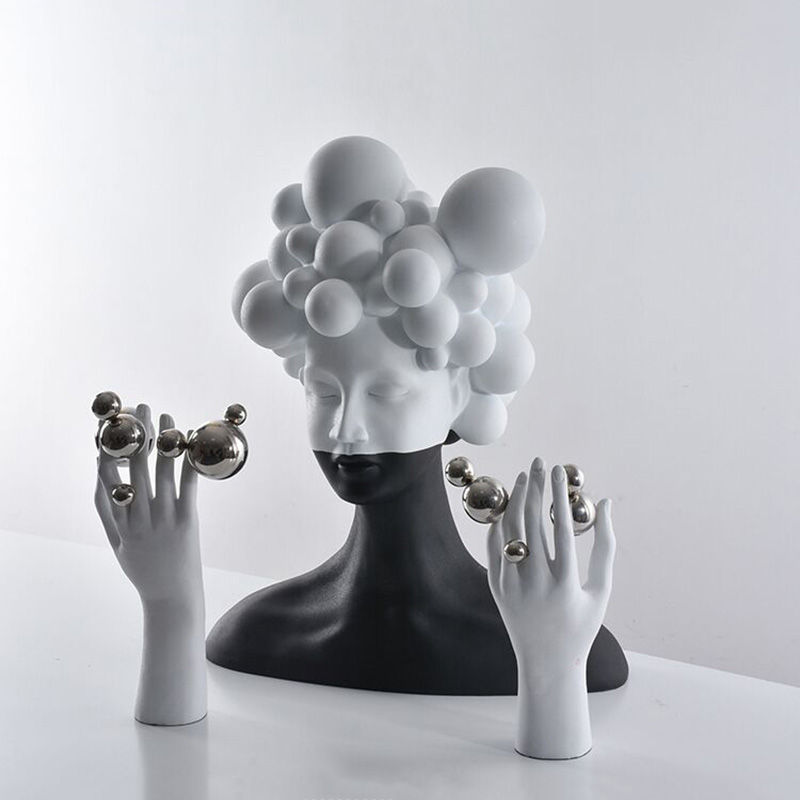 Miniaturebillede: Minimalist Black and White Mystery Lady Figurine Room Decor Desk Ornaments