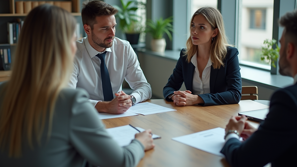 High angle view of a business meeting discussing insurance options