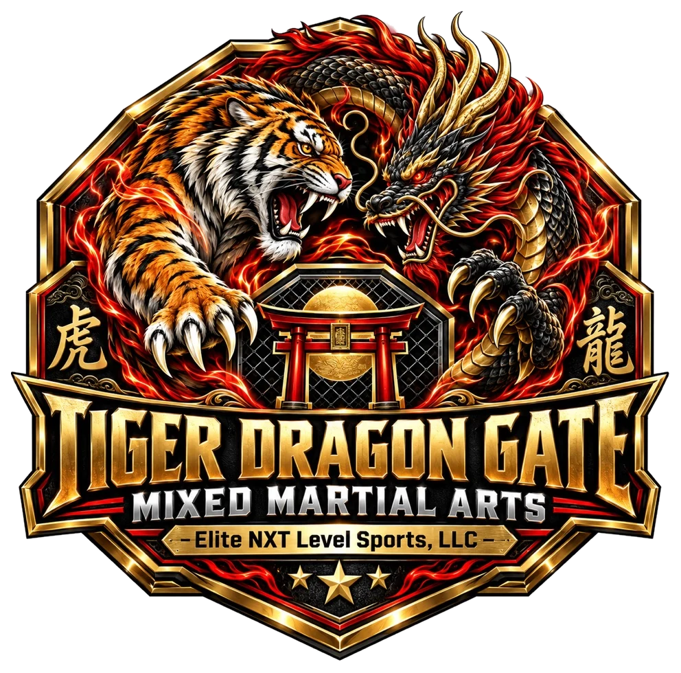 Tiger Dragon Gate Mixed Martial Arts logo with a tiger and dragon