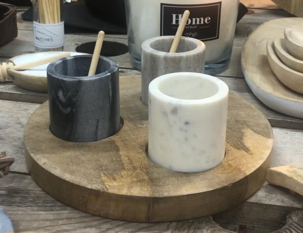 צלחת עץ +3 כוסות סטון