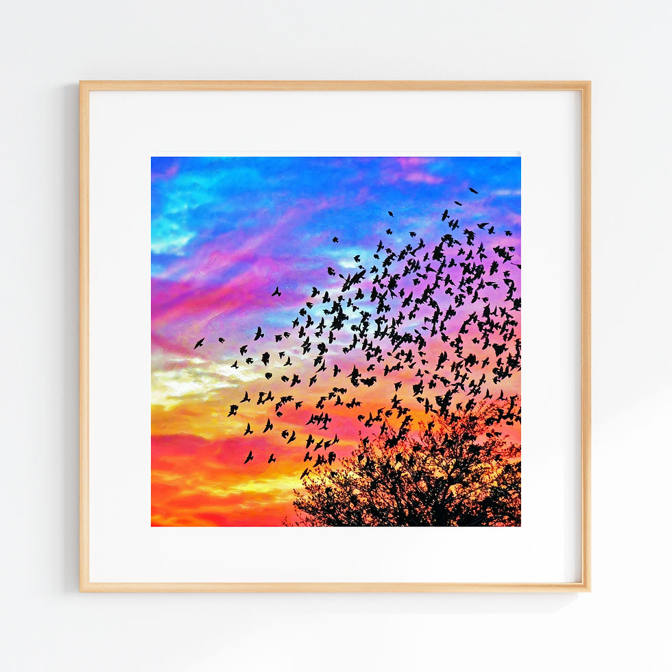 Thumbnail: Original Bird Murmuration Photo Print, Vibrant Sunset Silhouette Wall Art