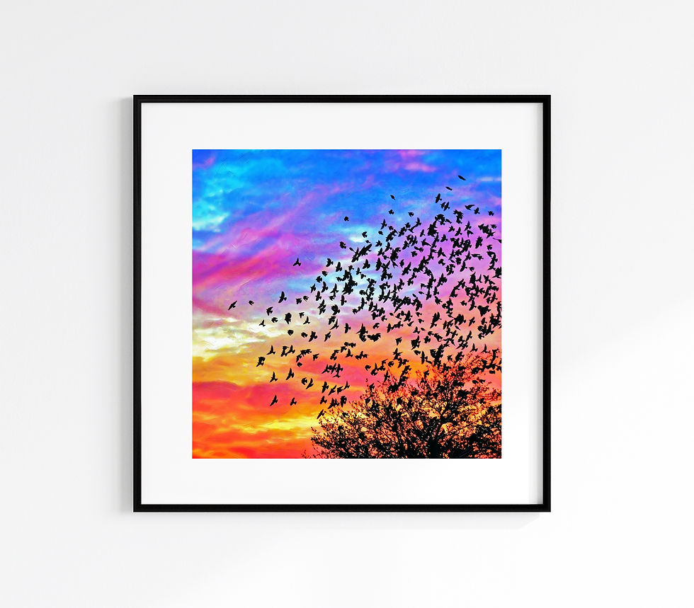 Thumbnail: Original Bird Murmuration Photo Print, Vibrant Sunset Silhouette Wall Art