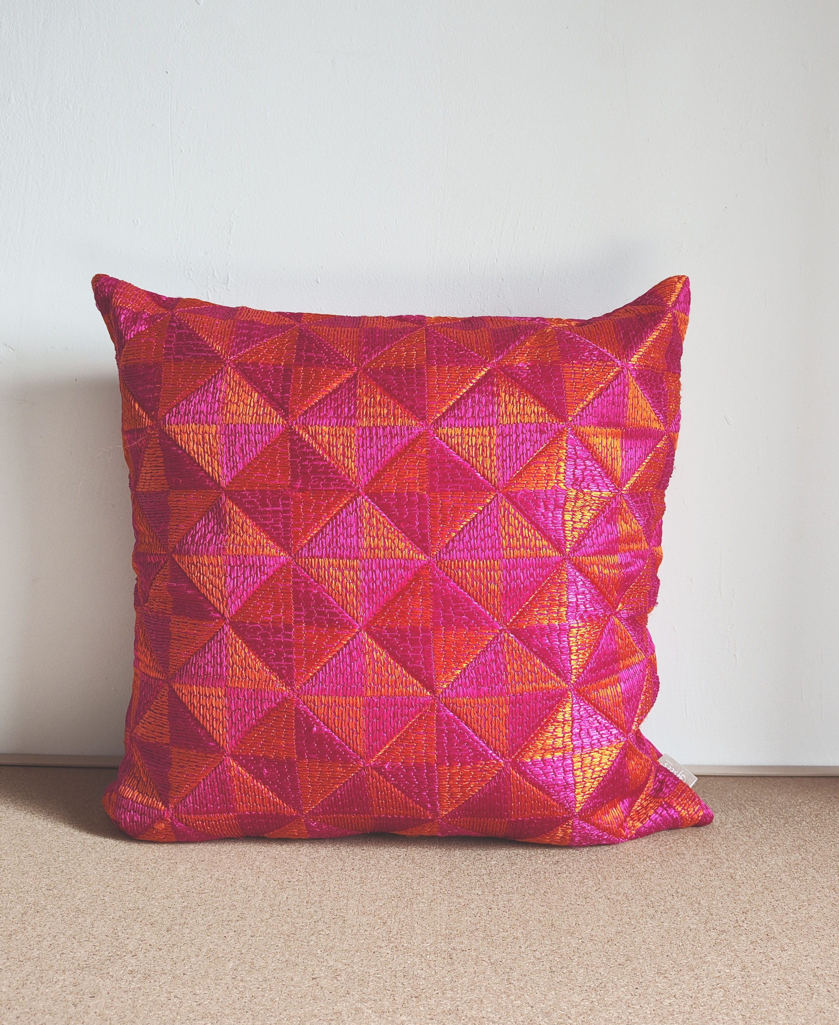 Pink and orange Phulkari Cushion Cover