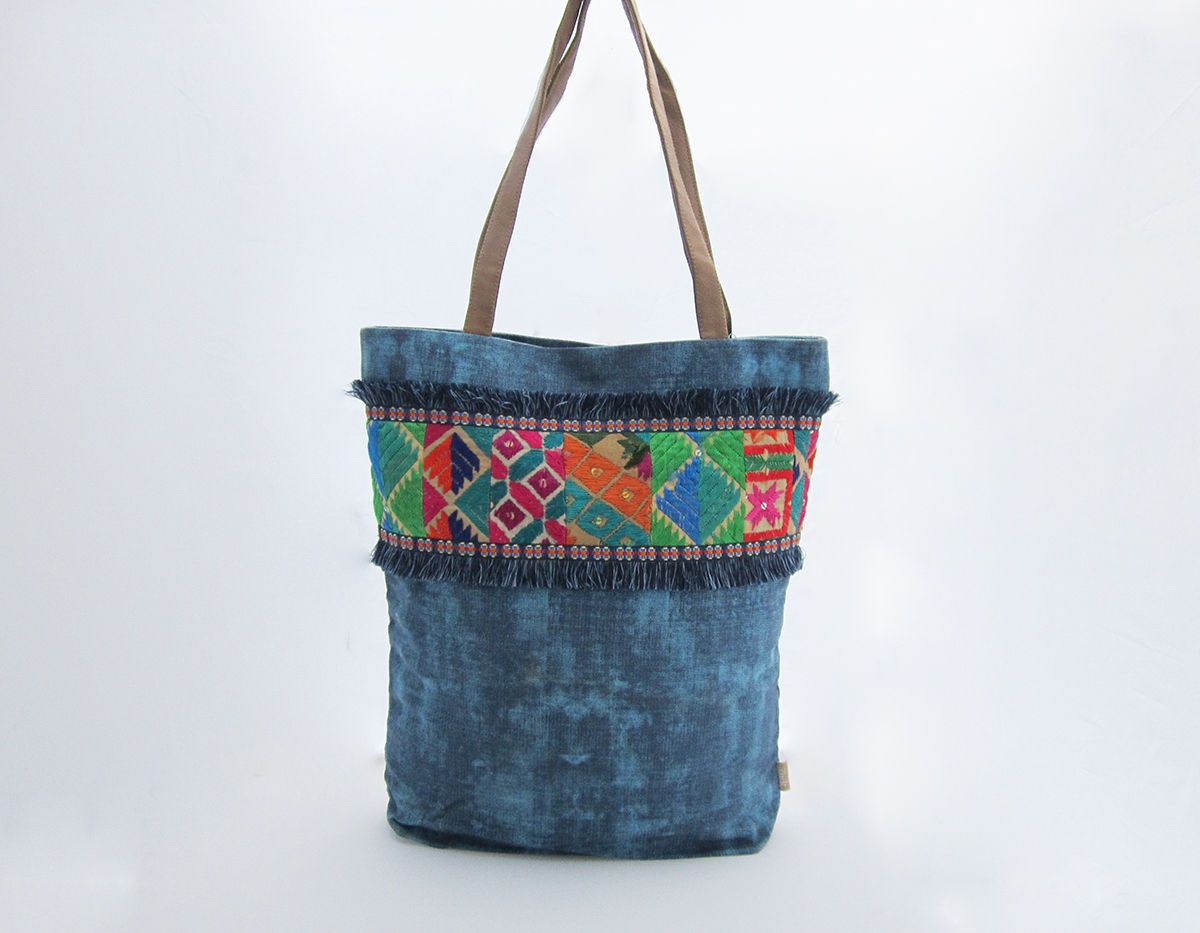 Blue Cotton Canvas Tote Bag