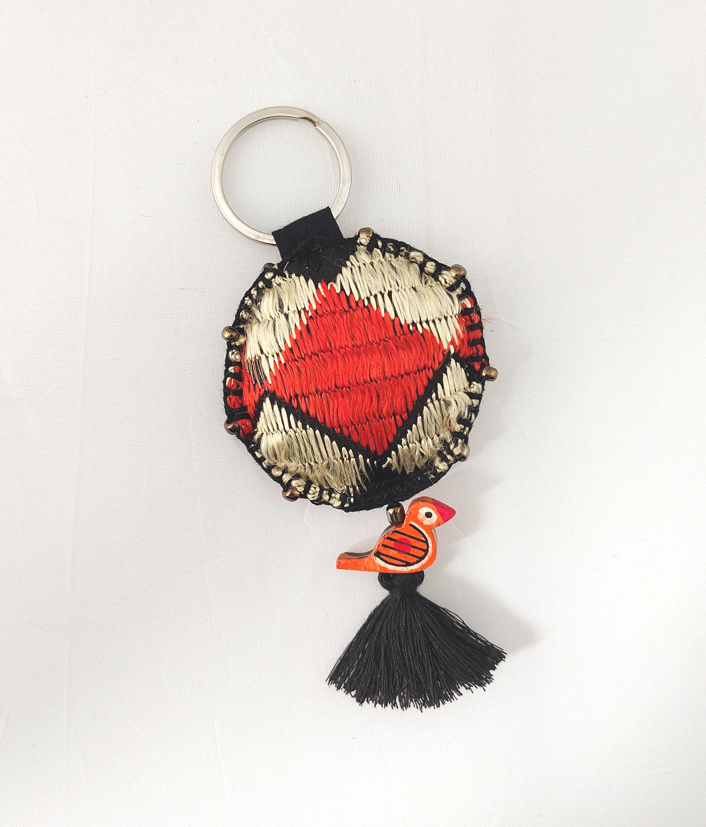 Black and Rust Phulkari Keychain