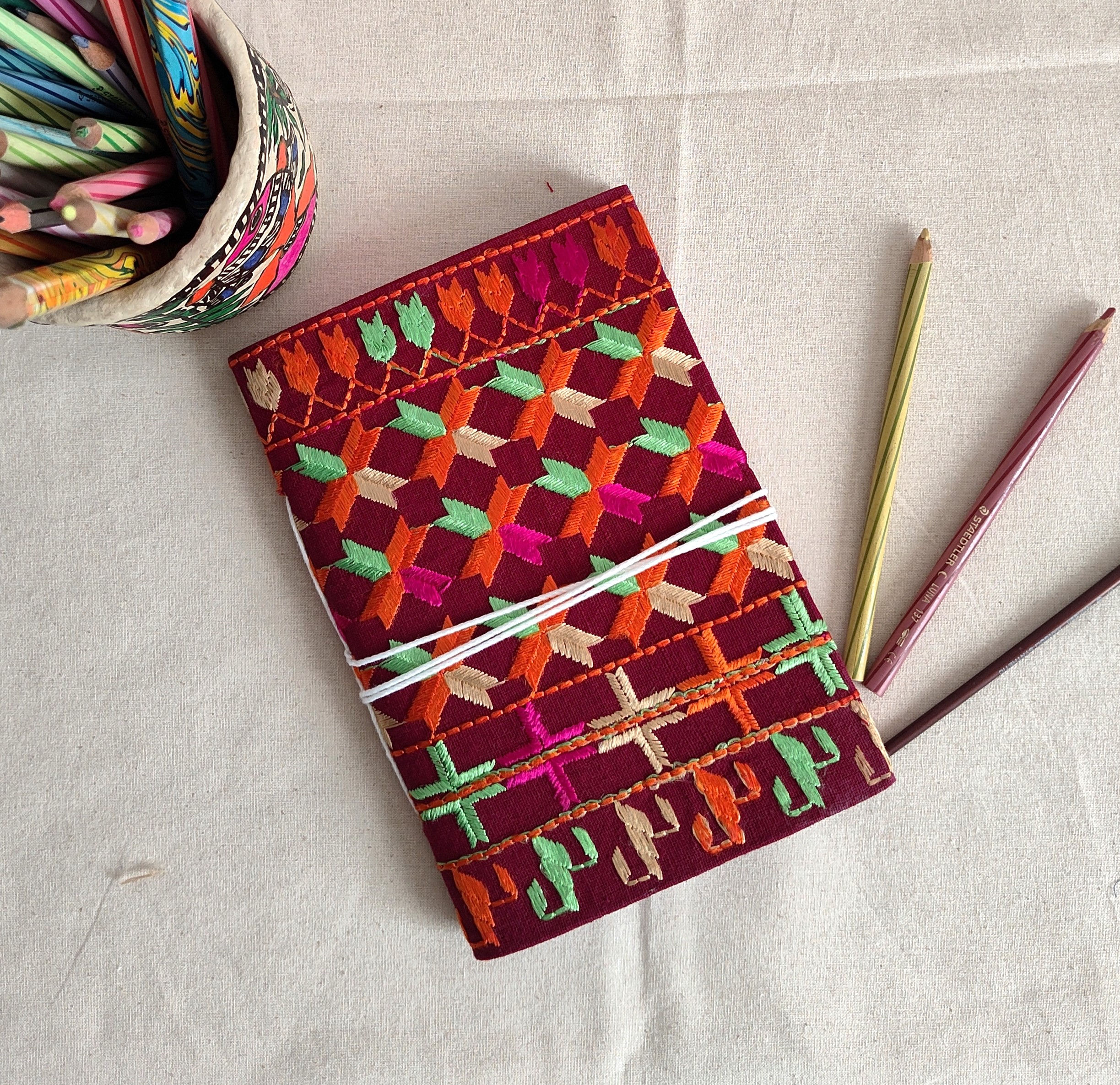 Handmade Phulkari Diaries - Maroon