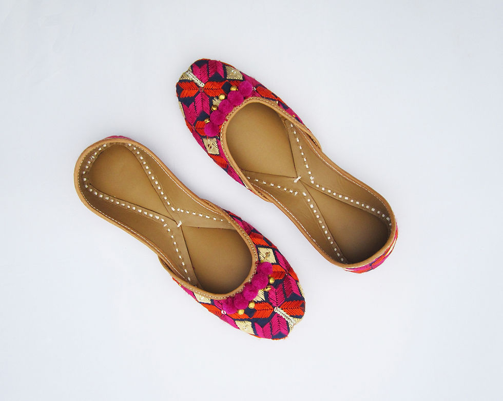 Thumbnail: Blue with pink and Orange phulkari Jutti