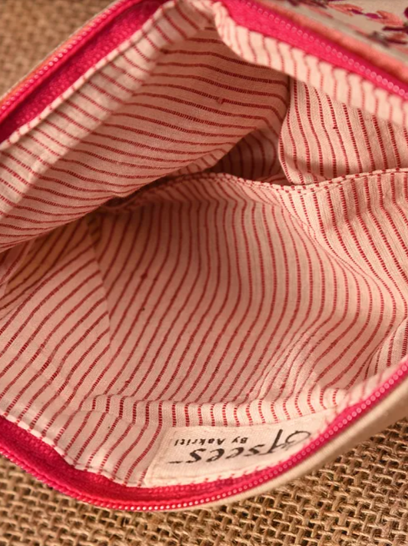 Thumbnail: Peach and Pink Small motif Phulkari Long Pouch