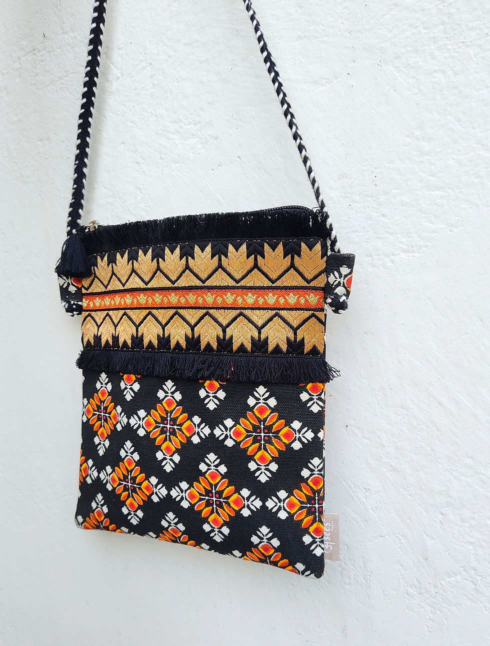 Thumbnail: Hand Crafted Cotton Canvas Black Sling Bag