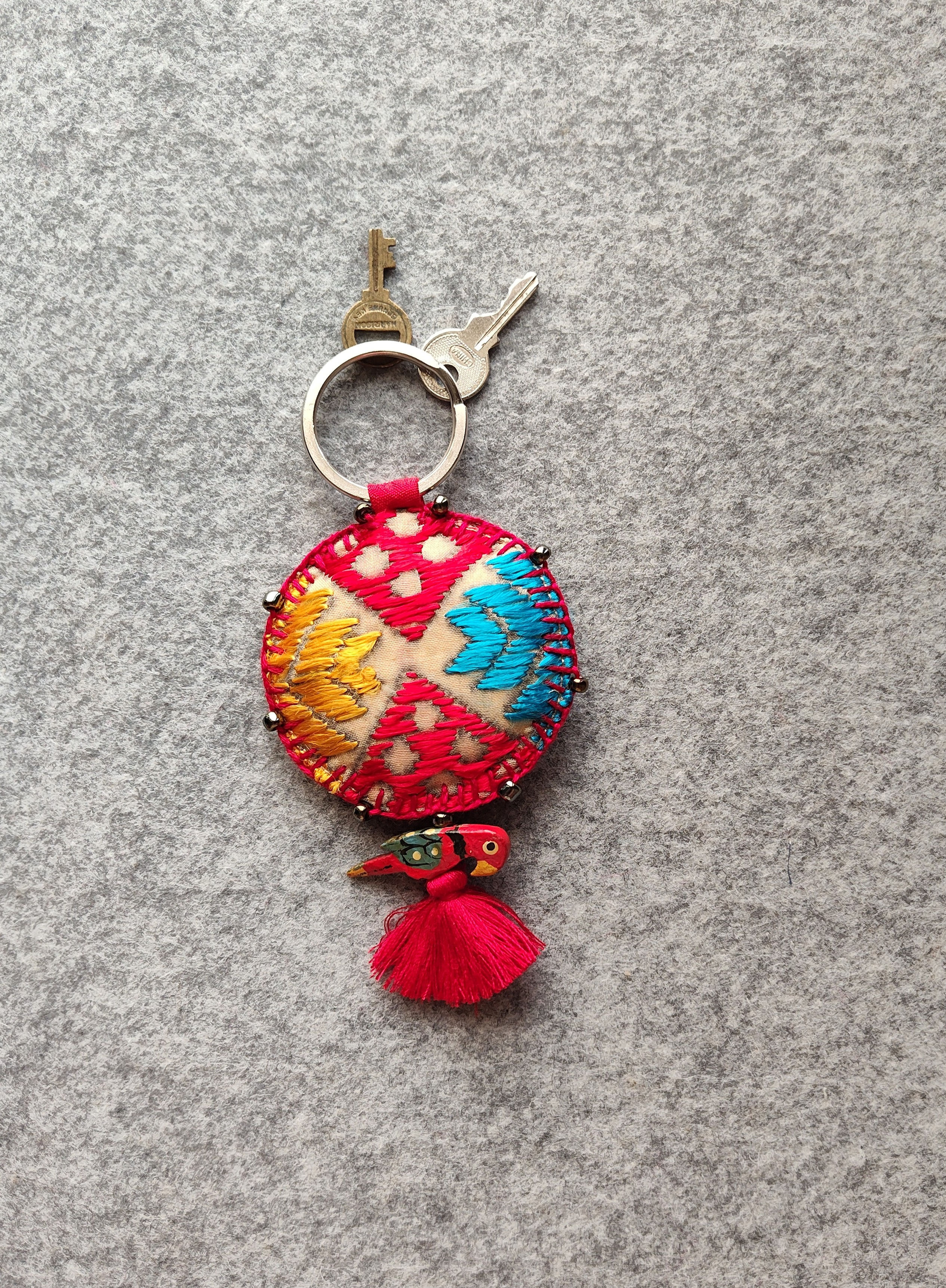 Red,Blue and Yellow Phulkari Keychain