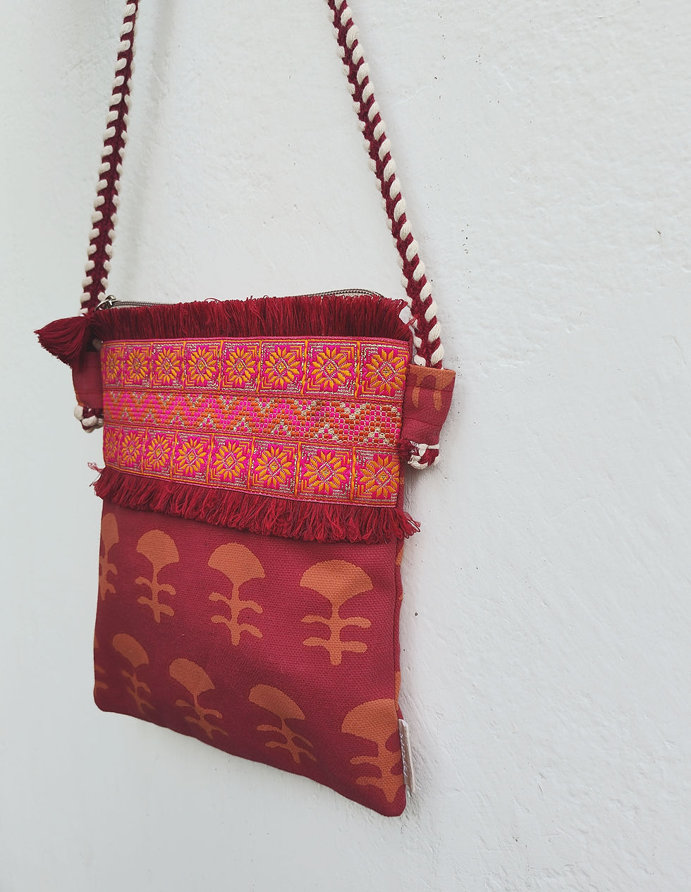 Thumbnail: Hand Crafted Cotton Canvas Red Sling Bag