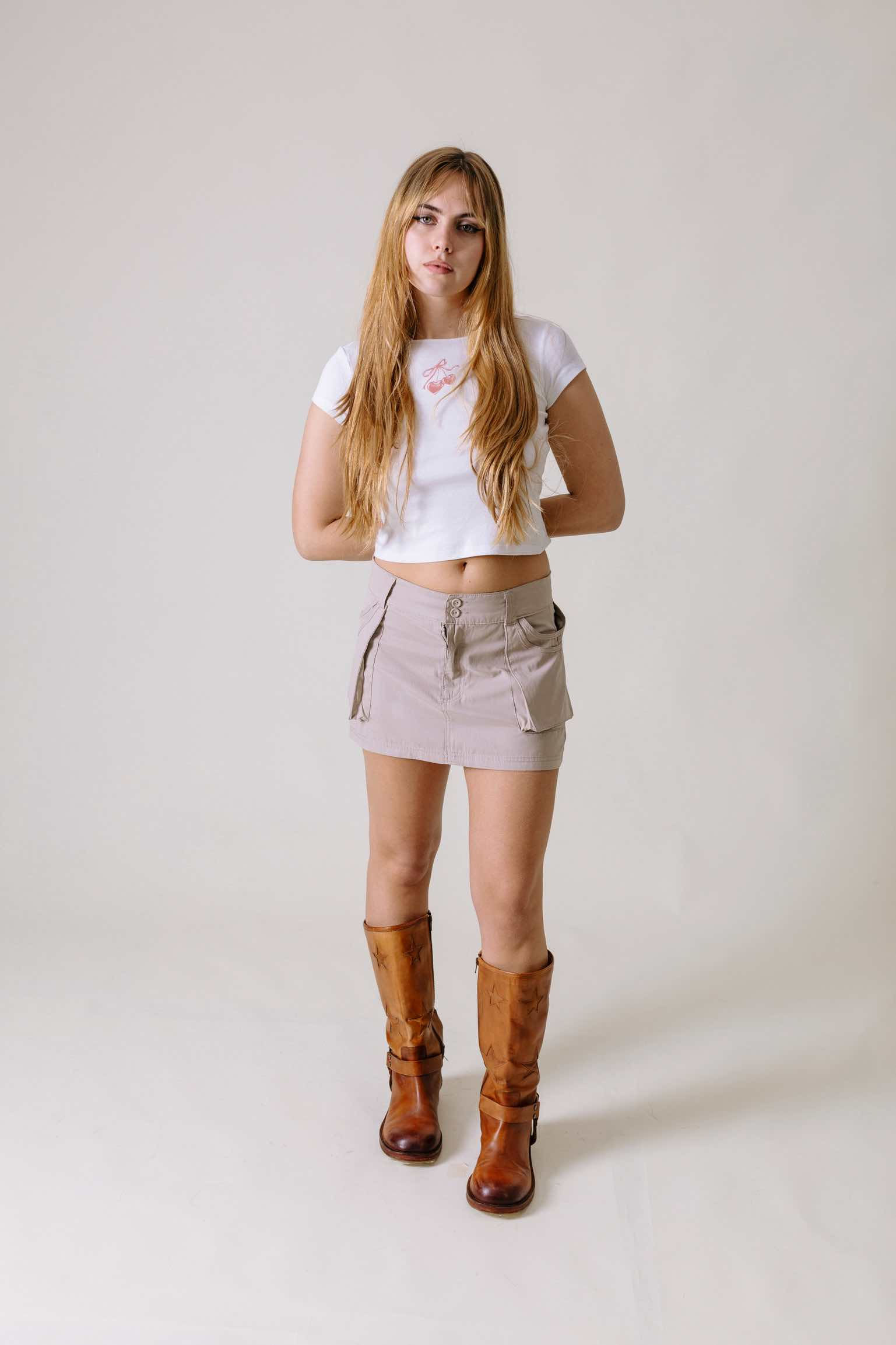 Beige cargo mini skirt