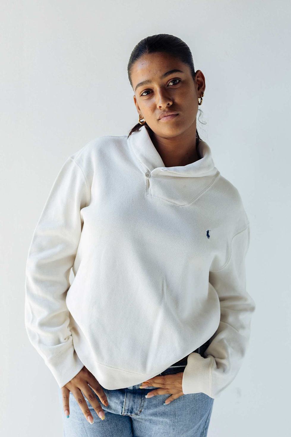 Cream Ralph Lauren shawl-collar sweater