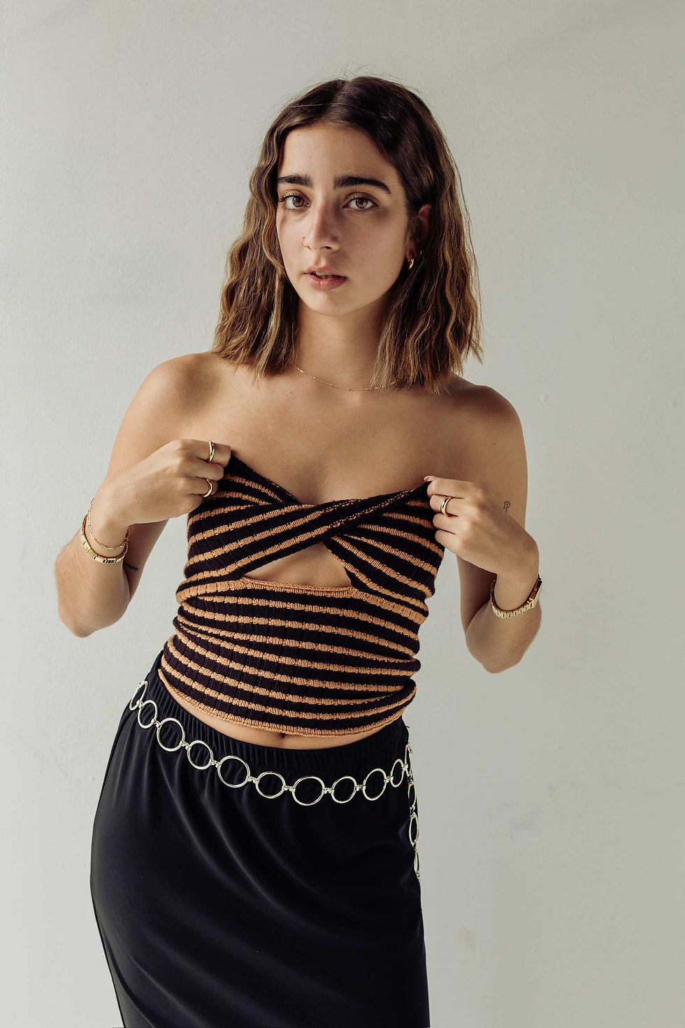 Brown striped bandeau top