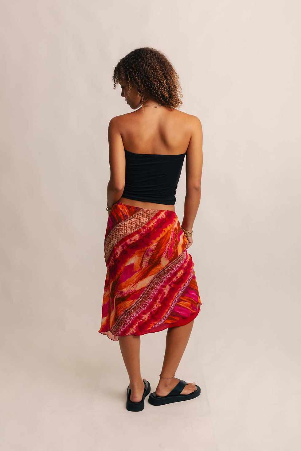 Thumbnail: Pink and orange frilly midi skirt