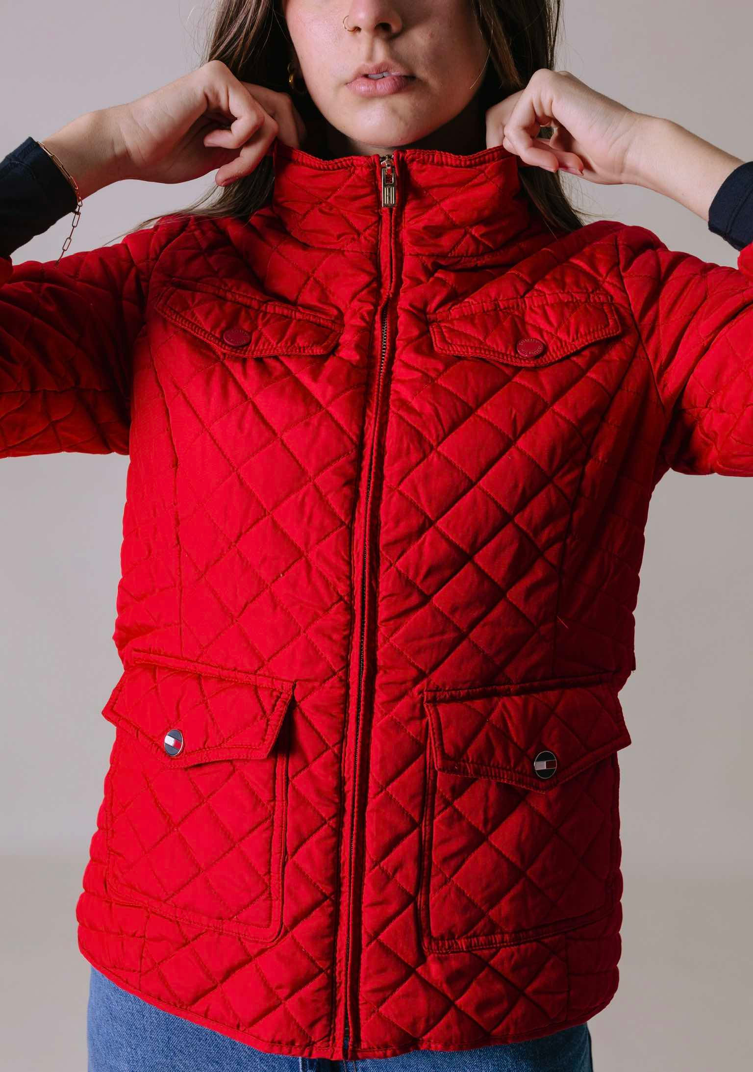 Red Tommy Hilfiger quilted zip-up