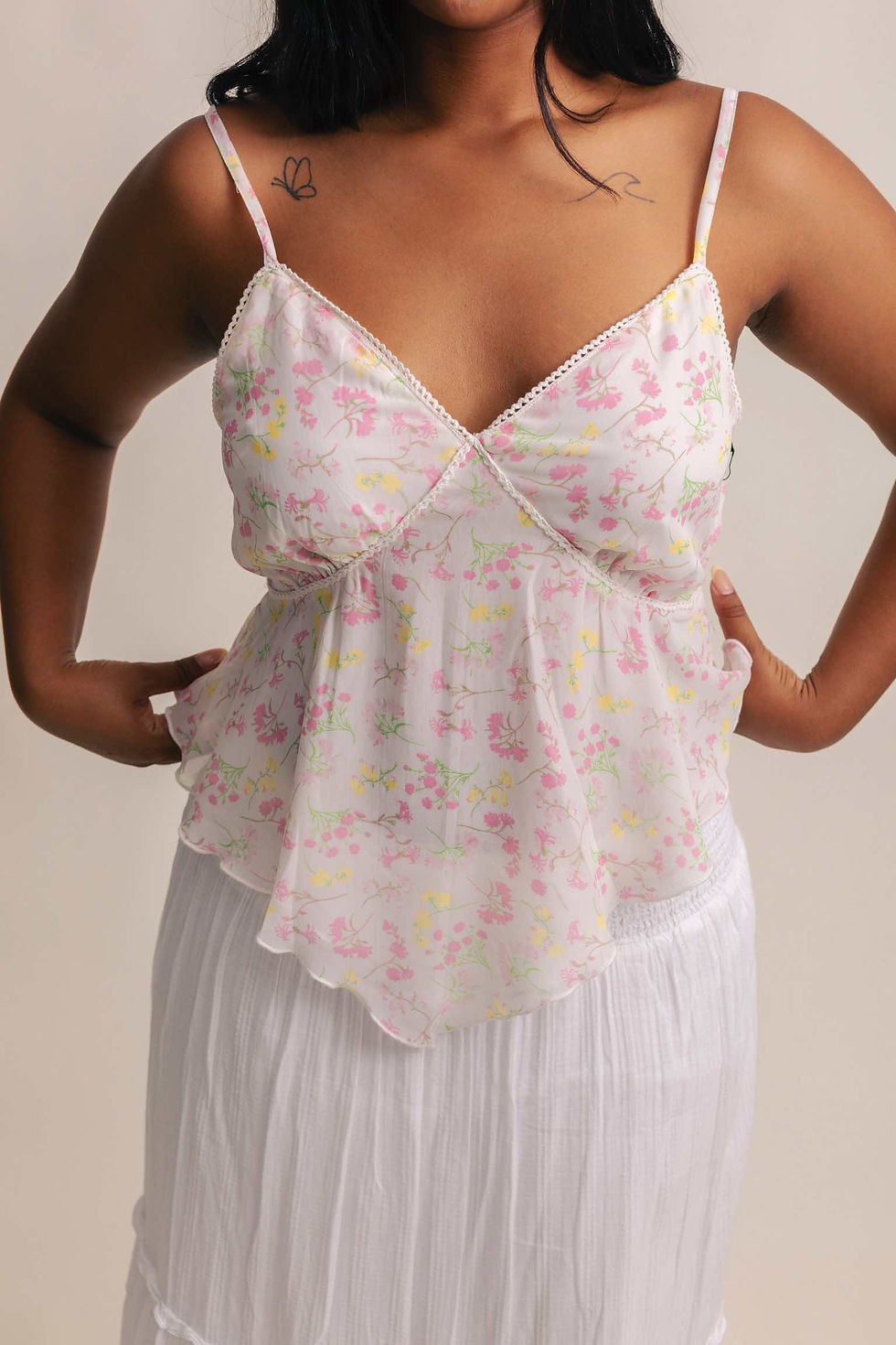 Thumbnail: White cami with pink & yellow flowers