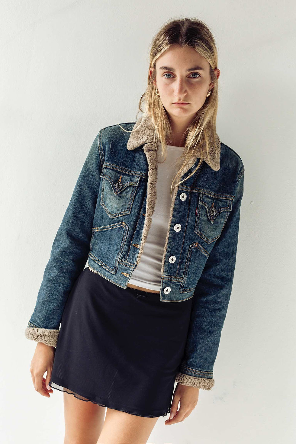 Levi cropped denim sherpa jacket