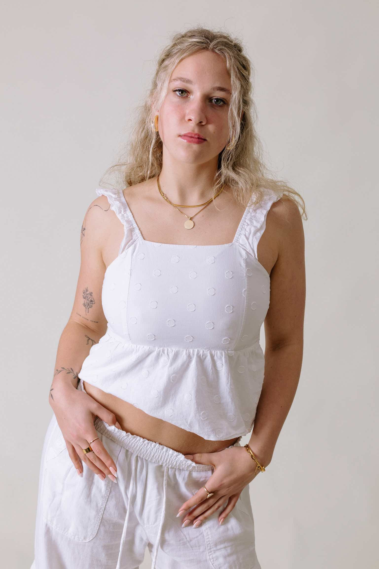 White polka dot babydoll top