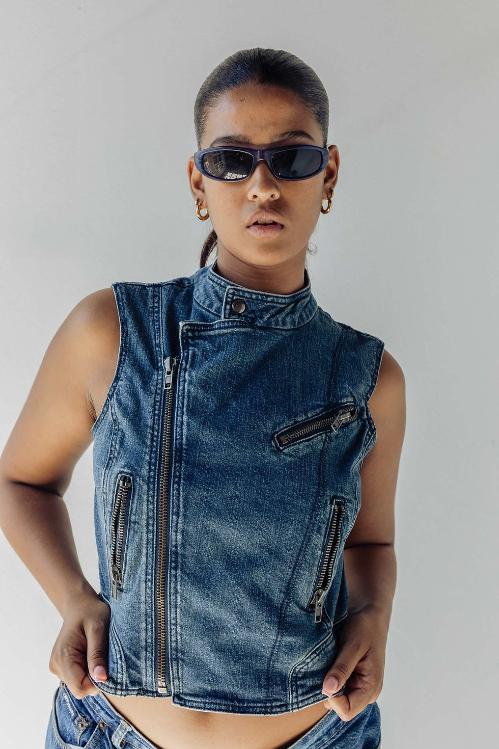 Vintage denim zip vest