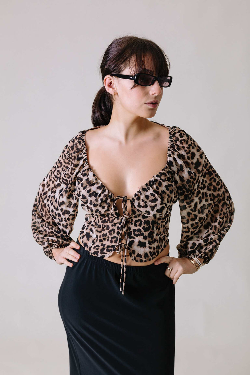 Leopard print tie front blouse