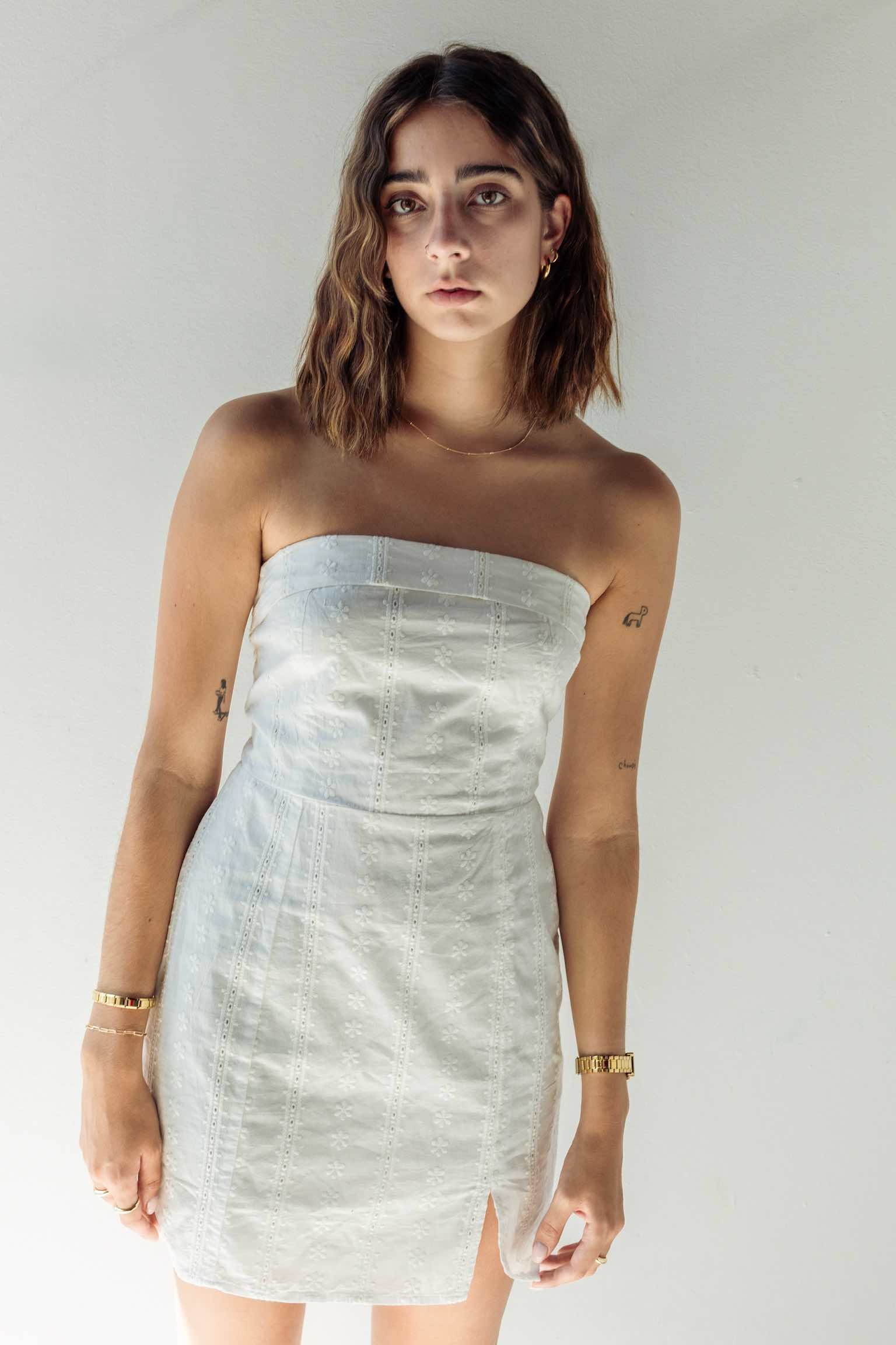 White eyelet bandeau dress