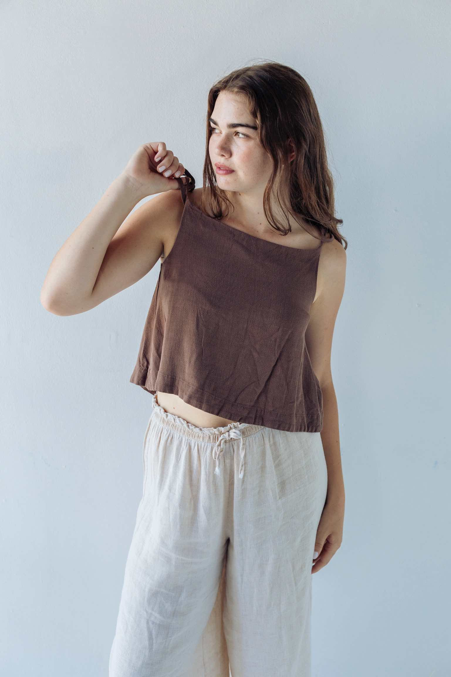 Chocolate brown linen top