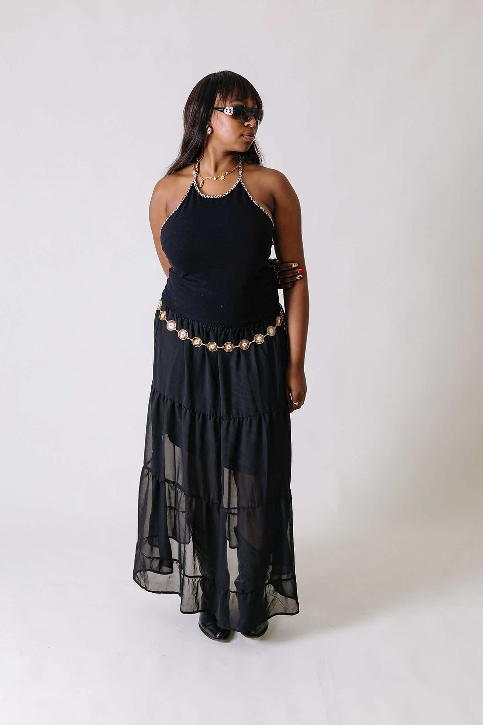 Thumbnail: Black leopard print trim halter