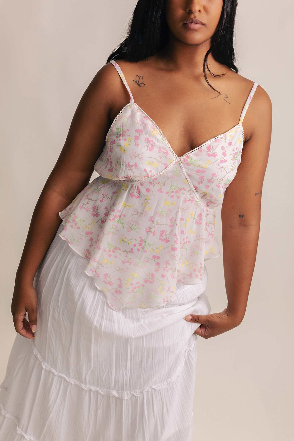 Thumbnail: White cami with pink & yellow flowers