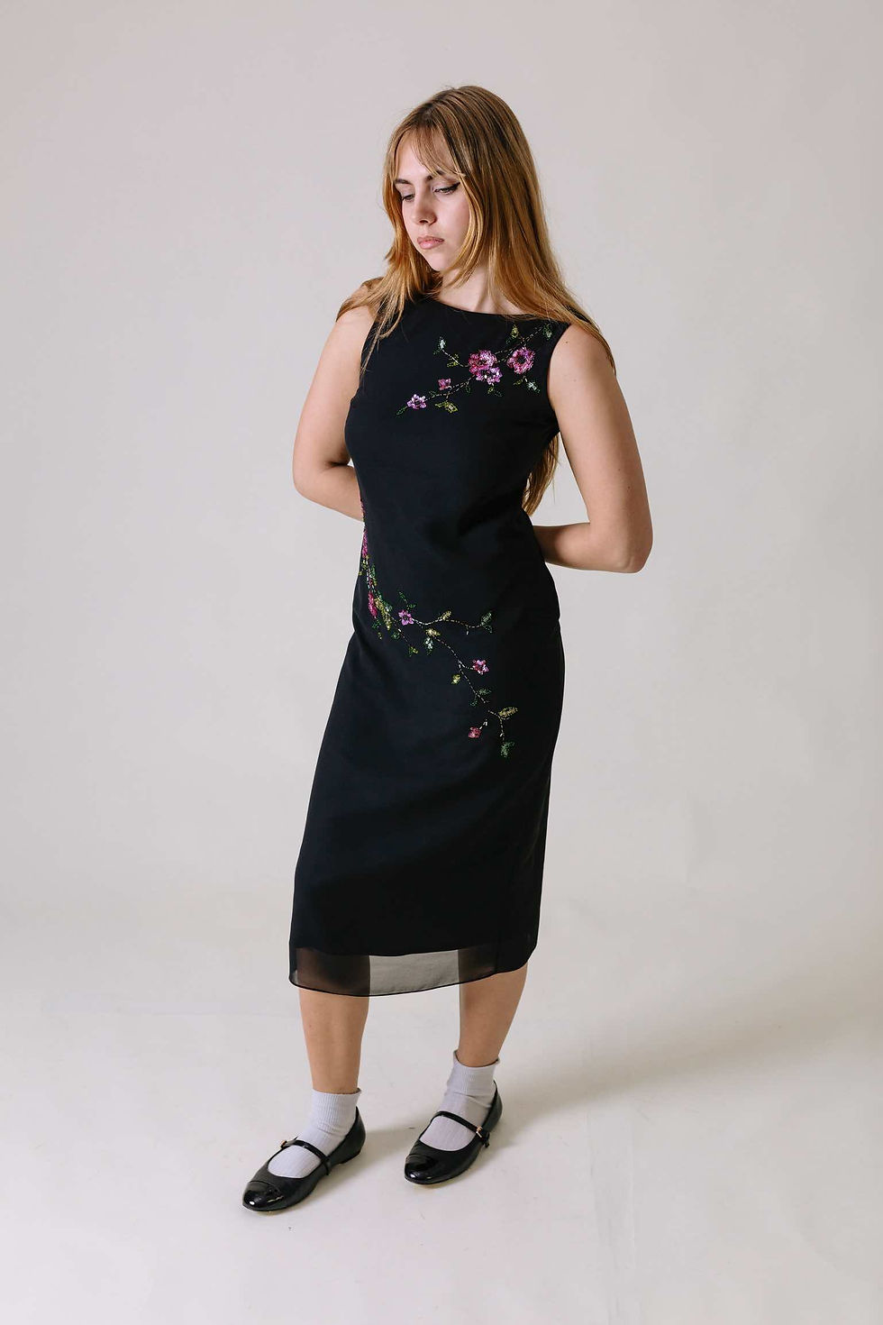 Black floral beaded maxi dress