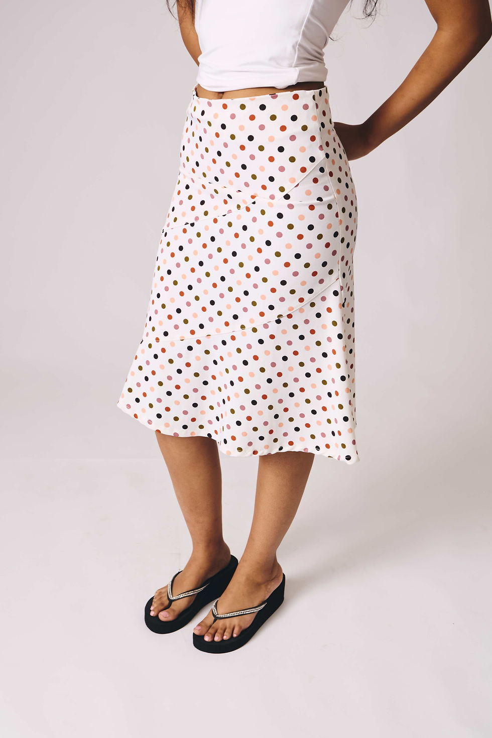 Colourful polka dot midi skirt