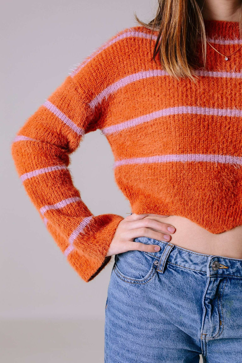 Thumbnail: Orange and lilac striped knit