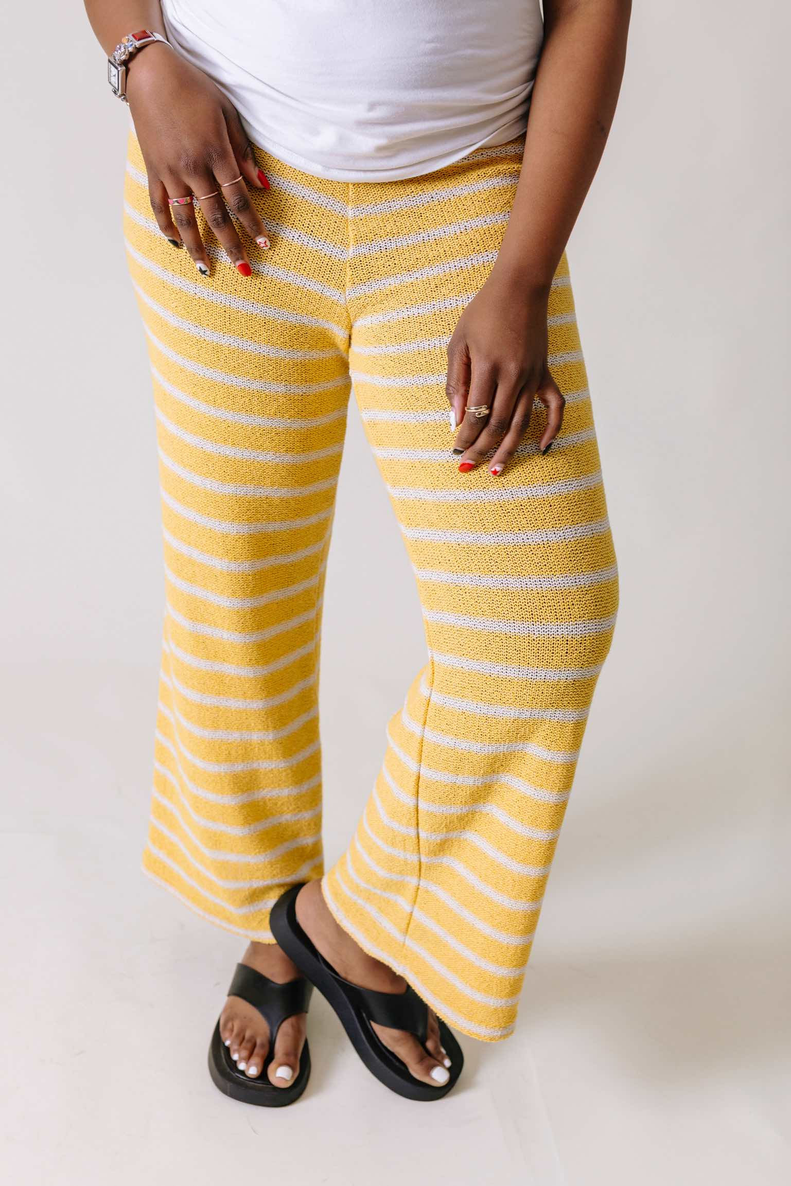 Yellow striped crochet pants