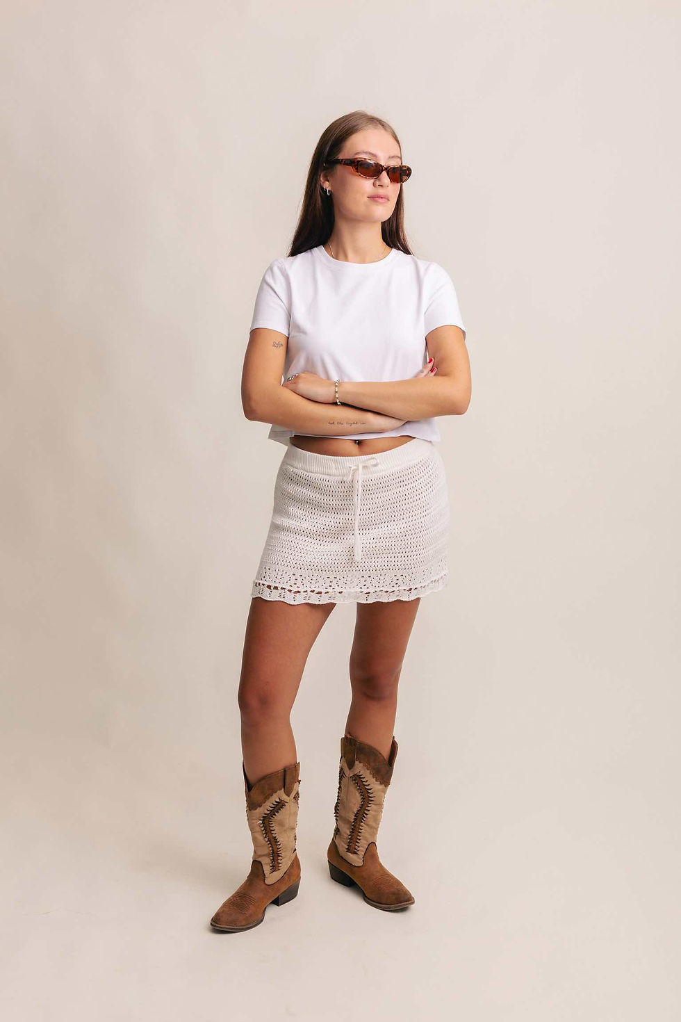 Thumbnail: White crochet mini skirt