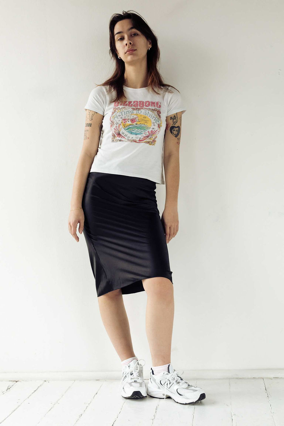 Black satin midi skirt