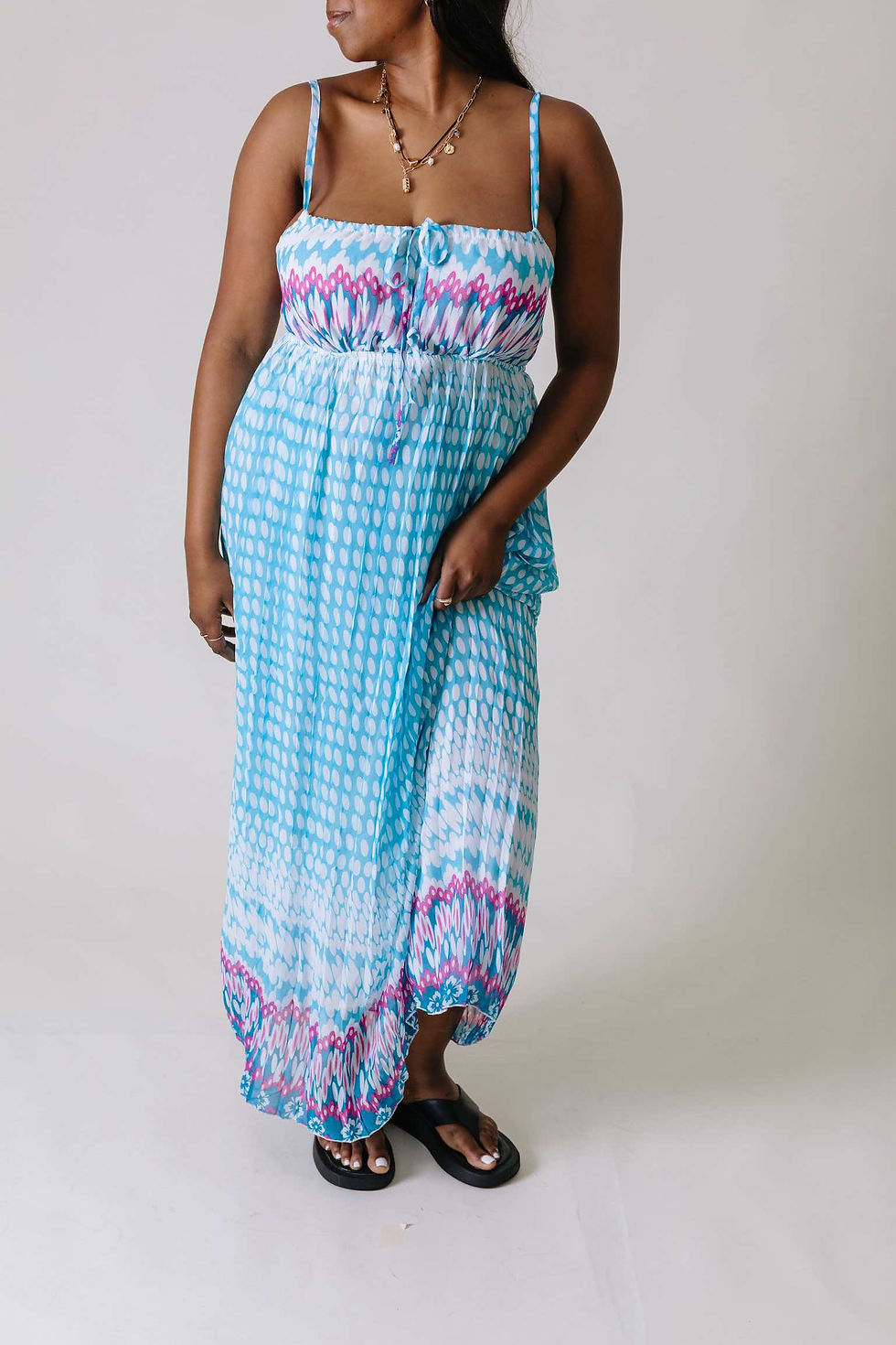 Light blue polka dot maxi dress