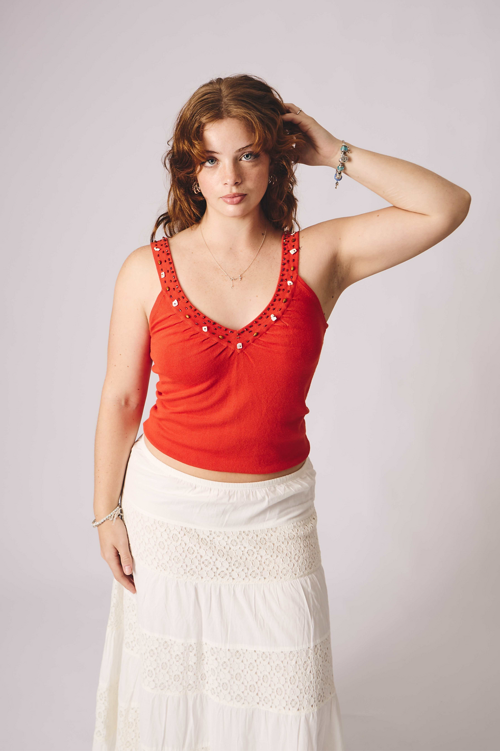 Burnt orange tank w/ shell beading