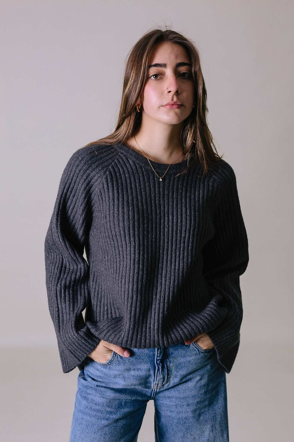 Grey ribbed sweater
