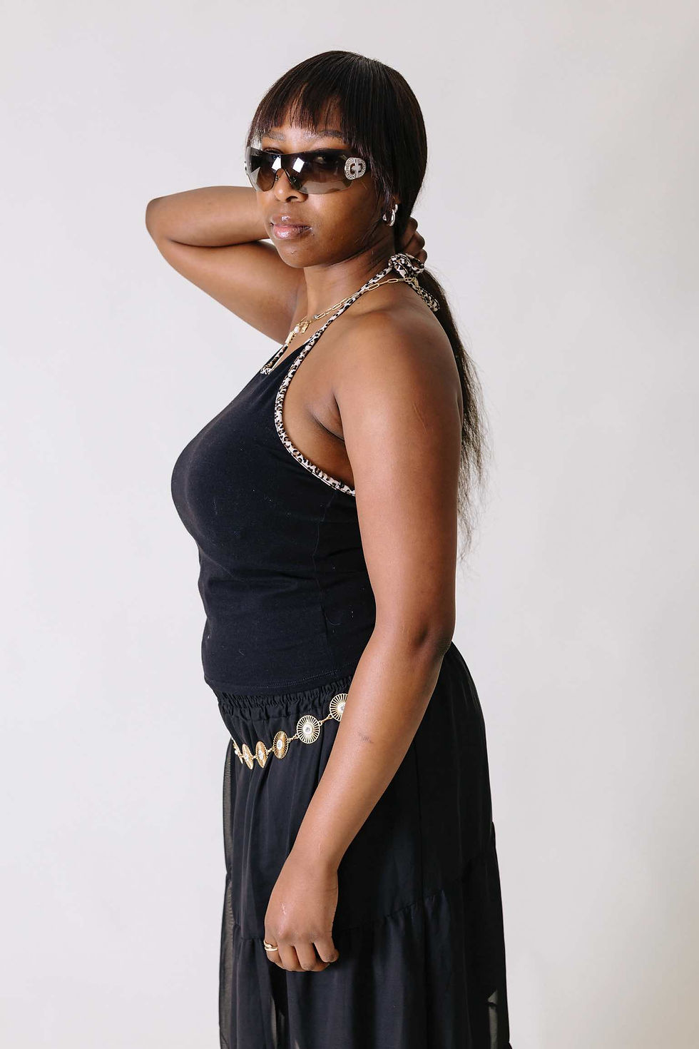 Thumbnail: Black leopard print trim halter