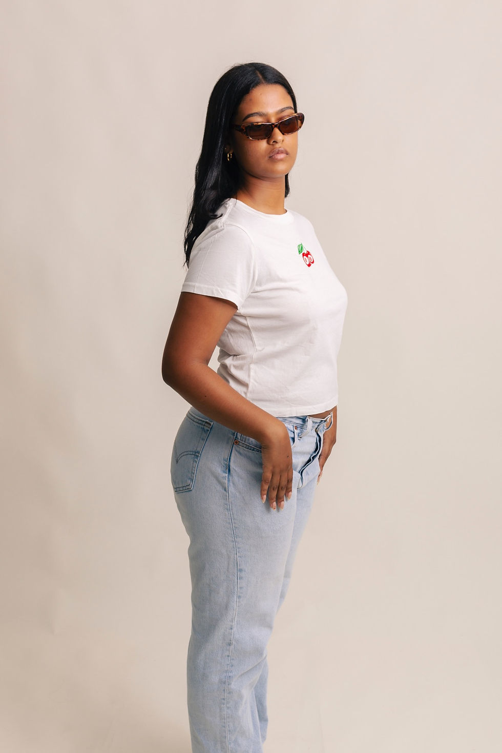 Thumbnail: Red cherry 8 ball embroidered tee