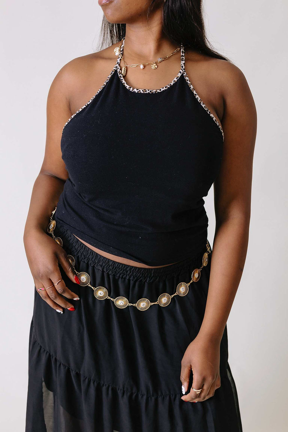 Thumbnail: Black leopard print trim halter